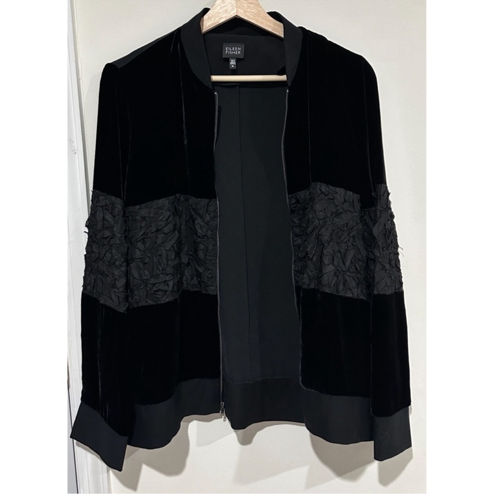 Eileen Fisher Velvet Silk Blend Bomber Style Jacket - Picture 3 of 9